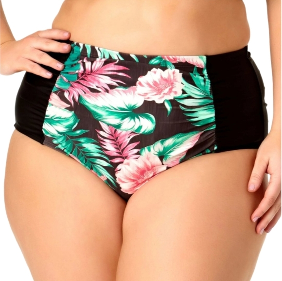2/$25-Allure Retro Ruched Color Block Bikini Bottoms Size 16/18 - Picture 1 of 5